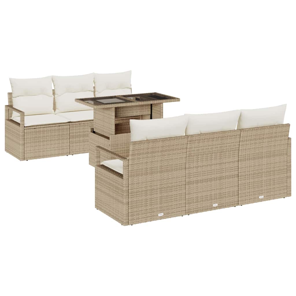 Set Divano da Giardino 7 pcs beige e panna 100 x 55 x 73 cm
