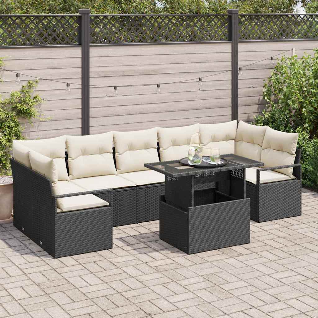 Set Divano da Giardino 8 pcs Nero e crema 100 x 55 x 73 cm
