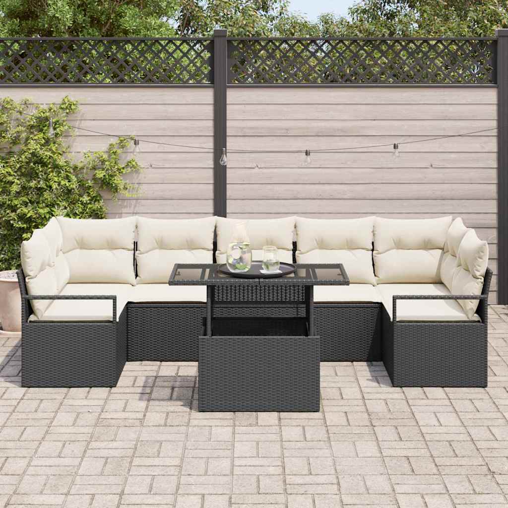 Set Divano da Giardino 8 pcs Nero e crema 100 x 55 x 73 cm