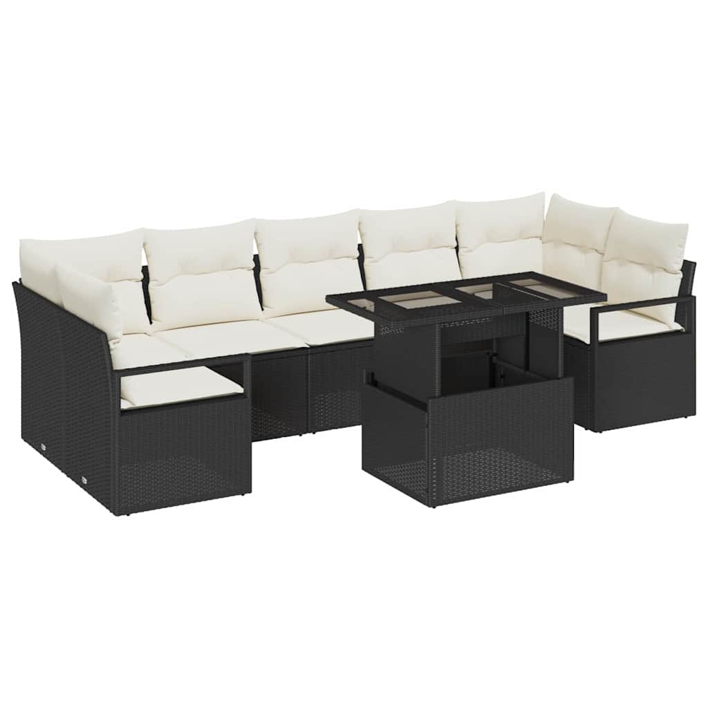 Set Divano da Giardino 8 pcs Nero e crema 100 x 55 x 73 cm