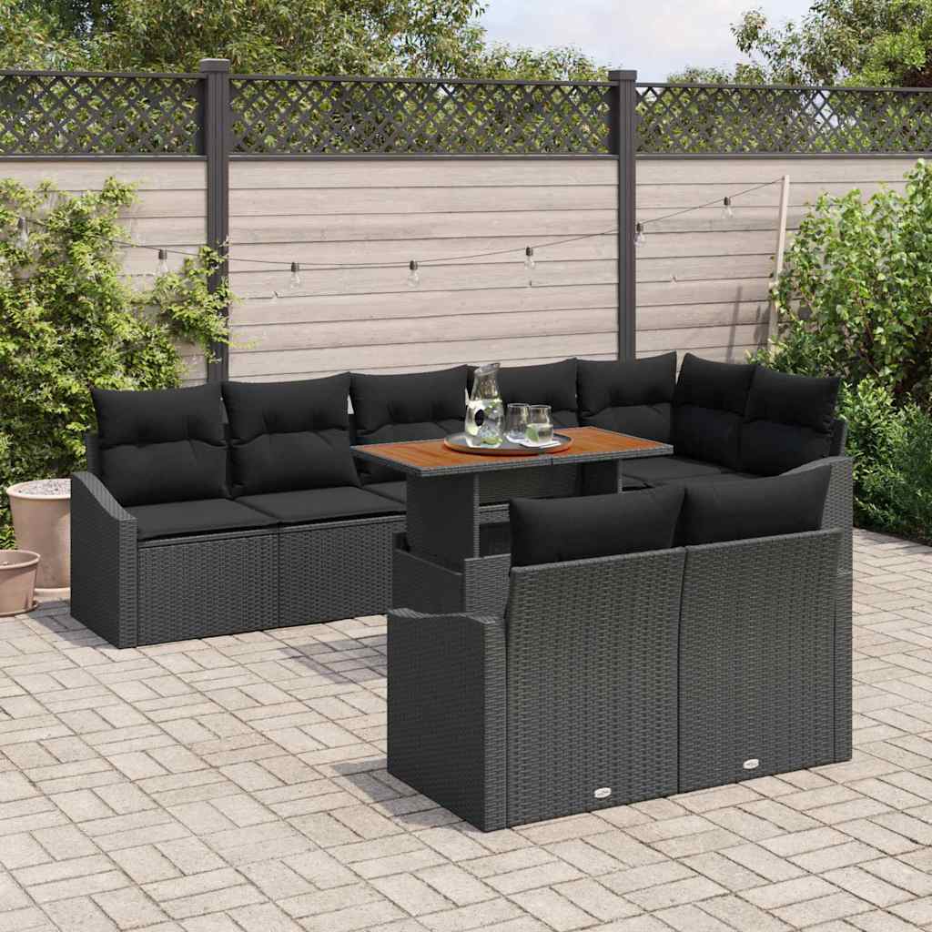Set Divano da Giardino 9 pcs Nero e Marrone 100 x 55 x 73 cm