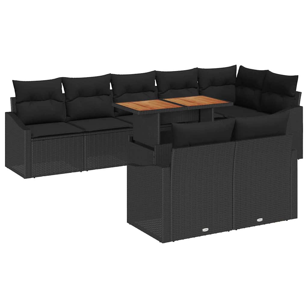 Set Divano da Giardino 9 pcs Nero e Marrone 100 x 55 x 73 cm