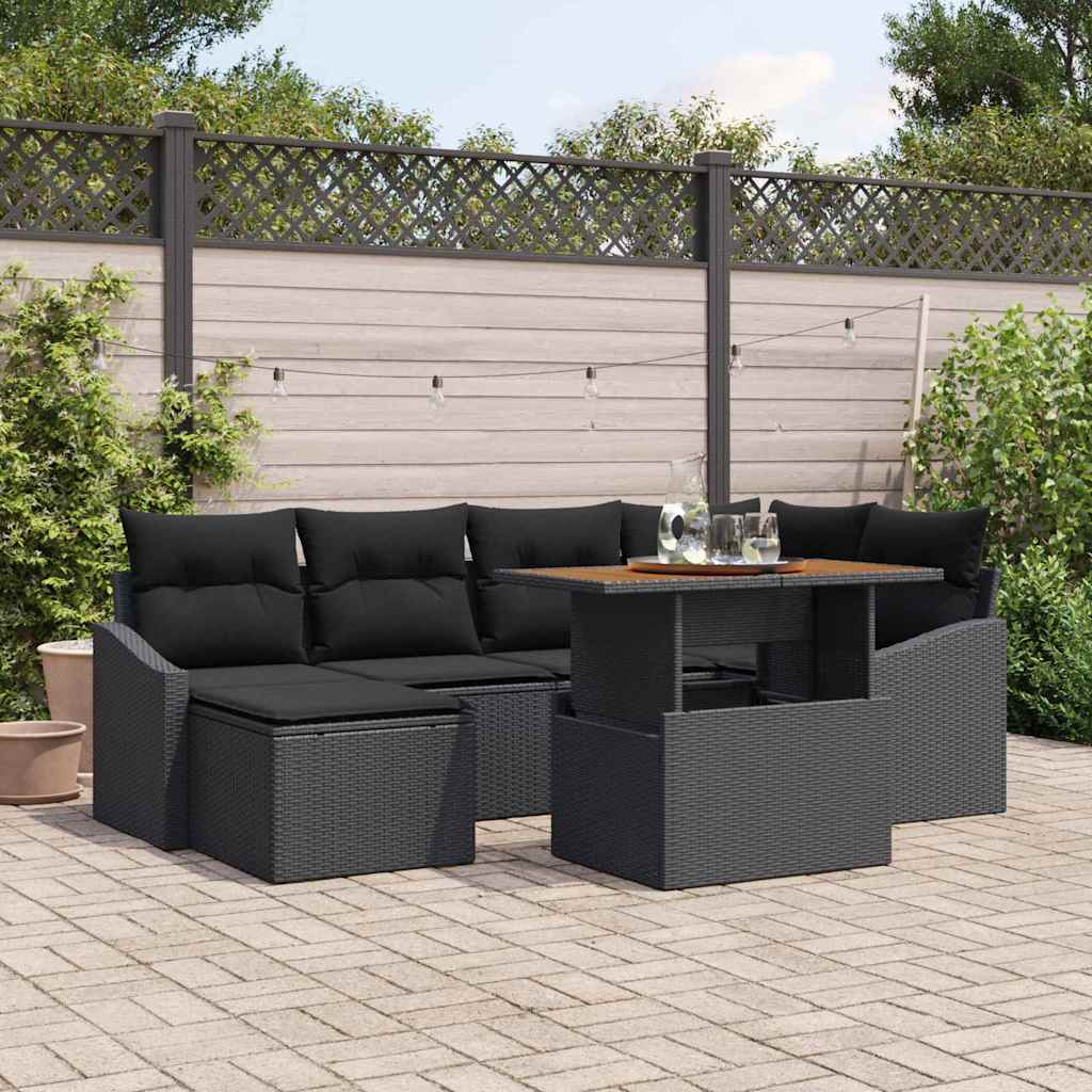 Set da Pranzo per Giardino con cuscino 7 pcs Nero e Marrone