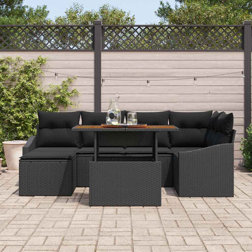 Set da Pranzo per Giardino con cuscino 7 pcs Nero e Marrone