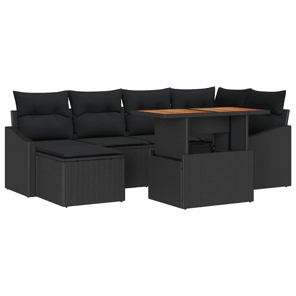 Set da Pranzo per Giardino con cuscino 7 pcs Nero e Marrone