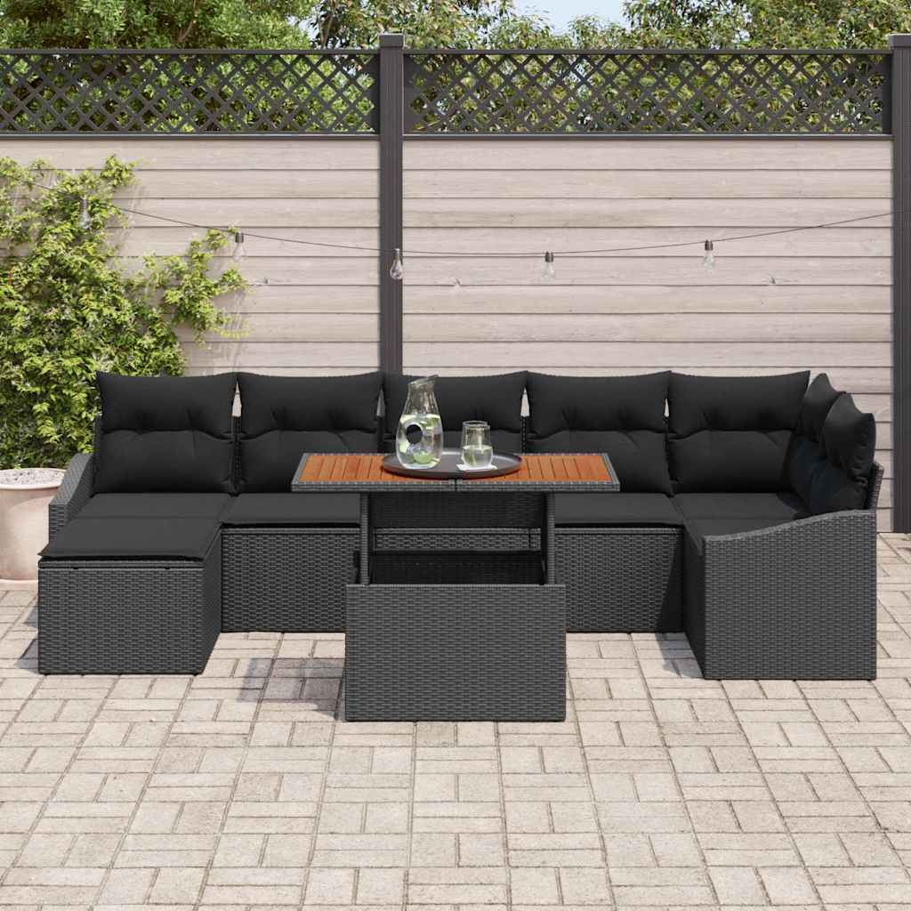 Set da Pranzo per Giardino con cuscino 8 pcs Nero e Marrone