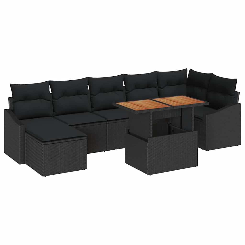 Set da Pranzo per Giardino con cuscino 8 pcs Nero e Marrone