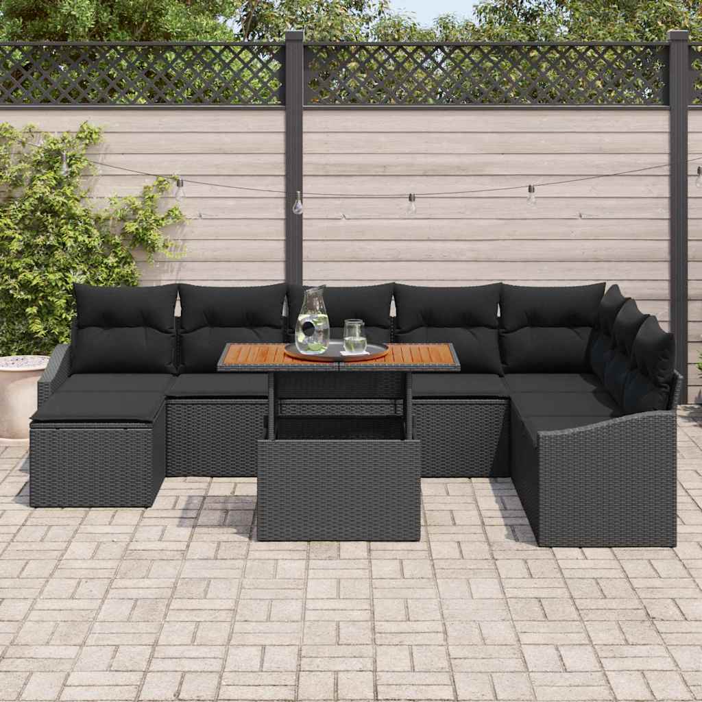Set da Pranzo per Giardino con cuscino 9 pcs Nero e Marrone