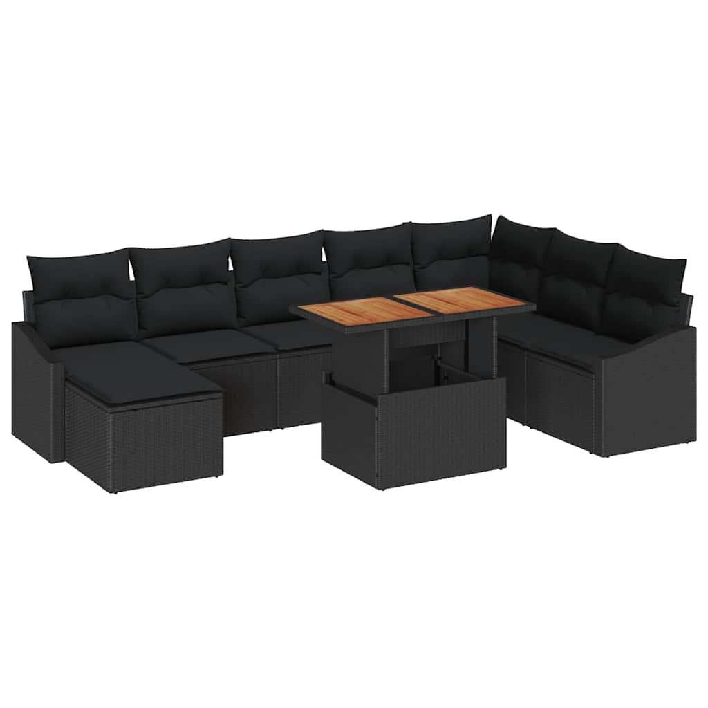 Set da Pranzo per Giardino con cuscino 9 pcs Nero e Marrone