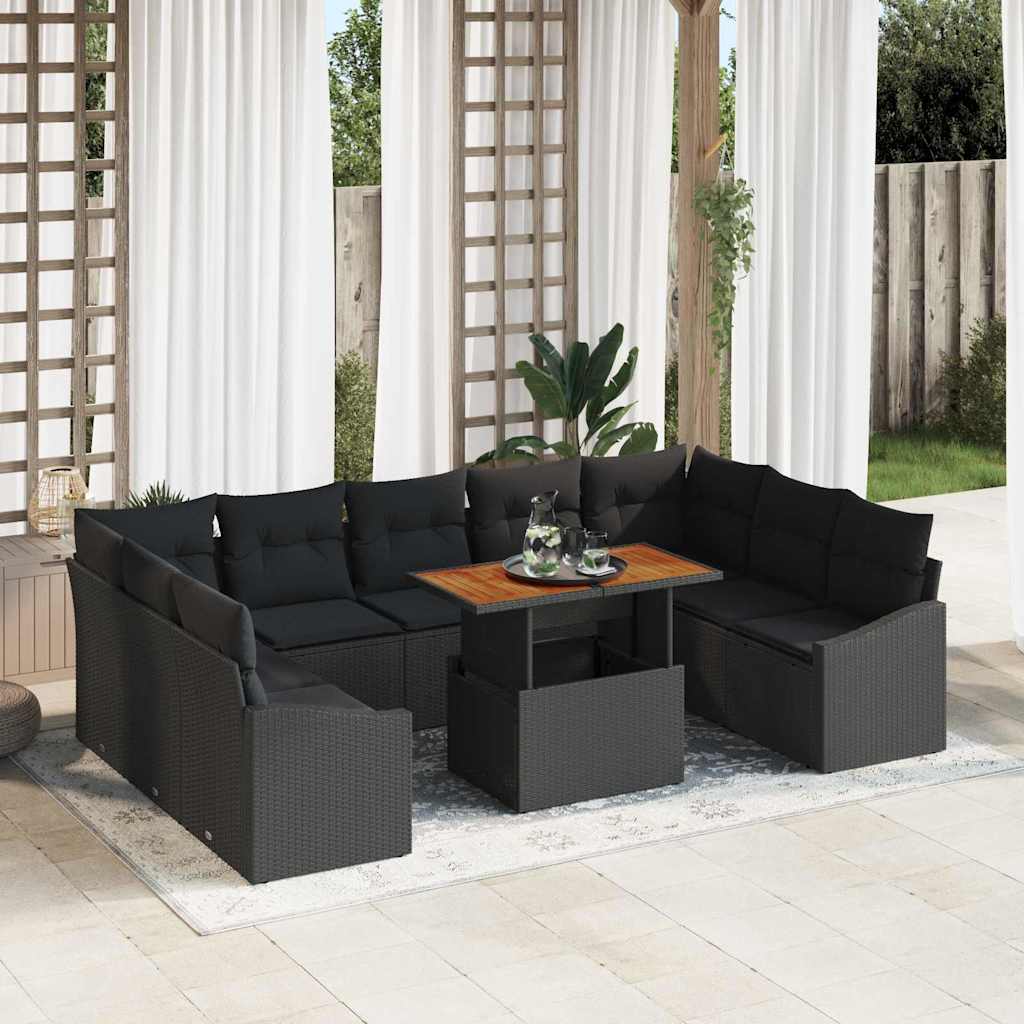 Set da Pranzo per Giardino con cuscino 10 pcs Nero e Marrone