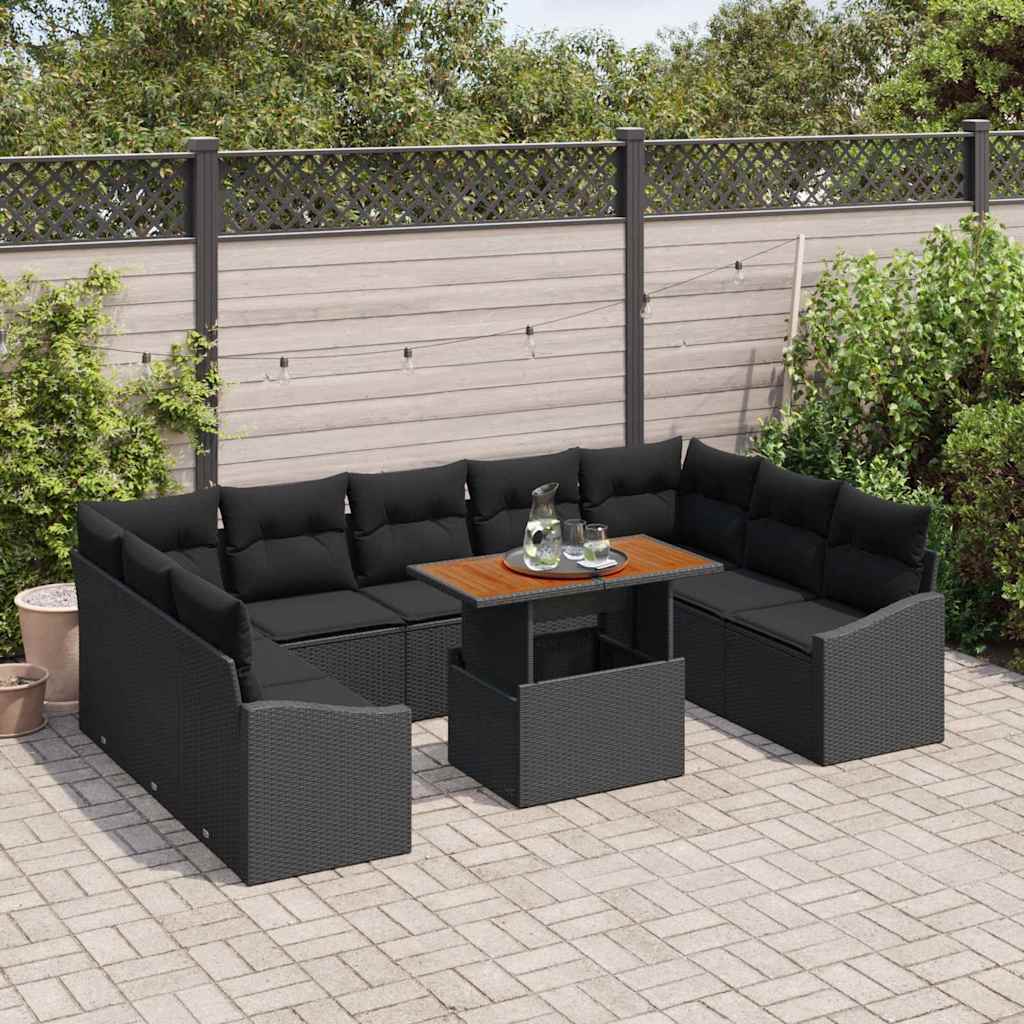 Set da Pranzo per Giardino con cuscino 10 pcs Nero e Marrone
