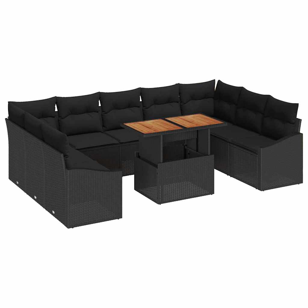 Set da Pranzo per Giardino con cuscino 10 pcs Nero e Marrone