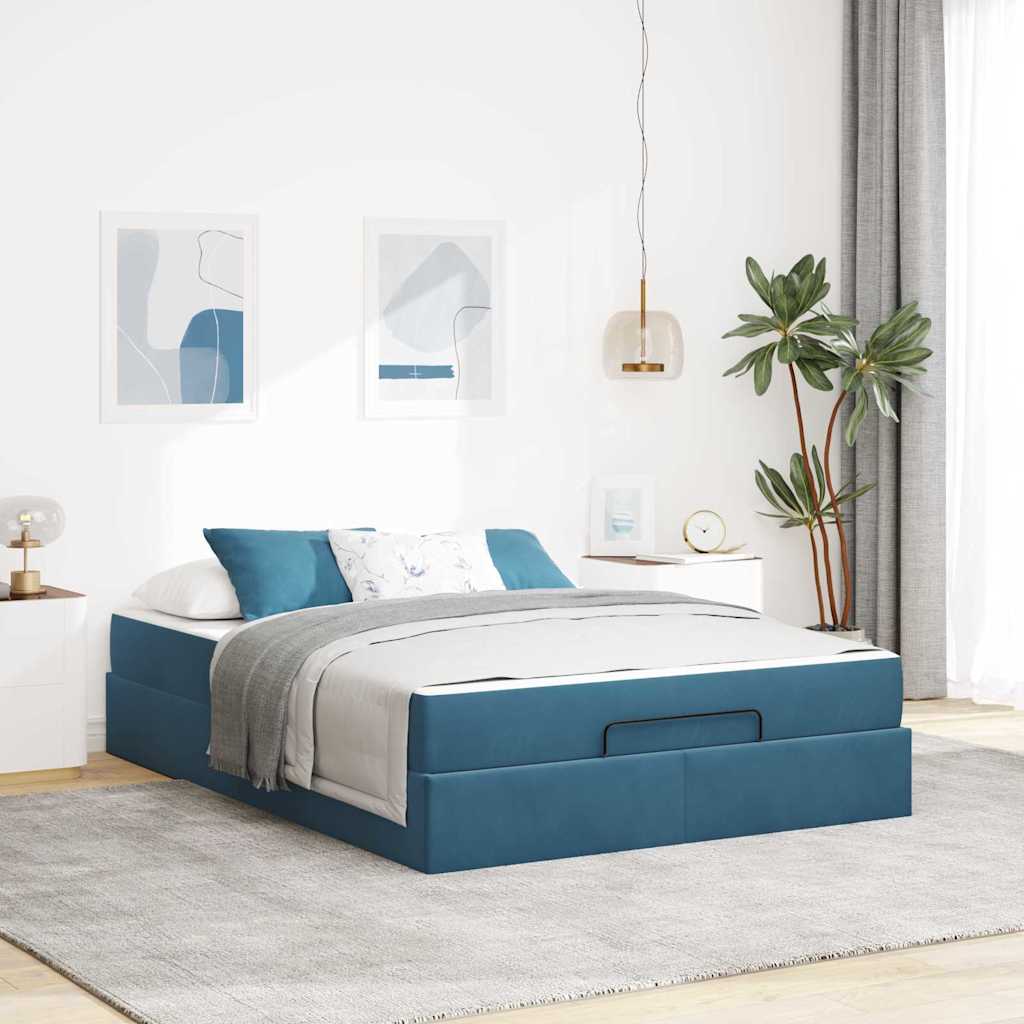 Struttura del letto Blu 140 x 200 cm Velluto