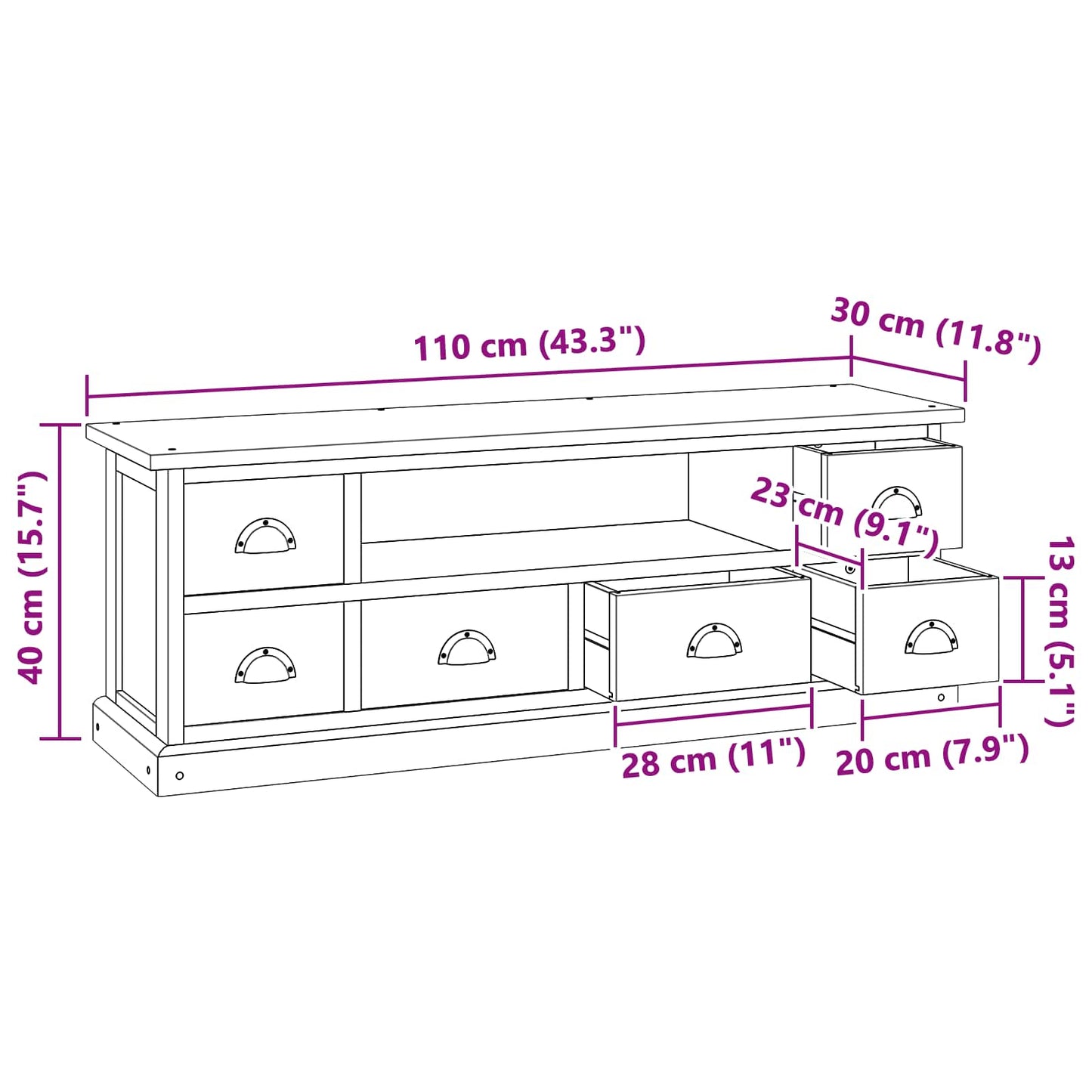 Supporto TV Naturale 110 x 30 x 40 cm Legno di teak solido | homemem39