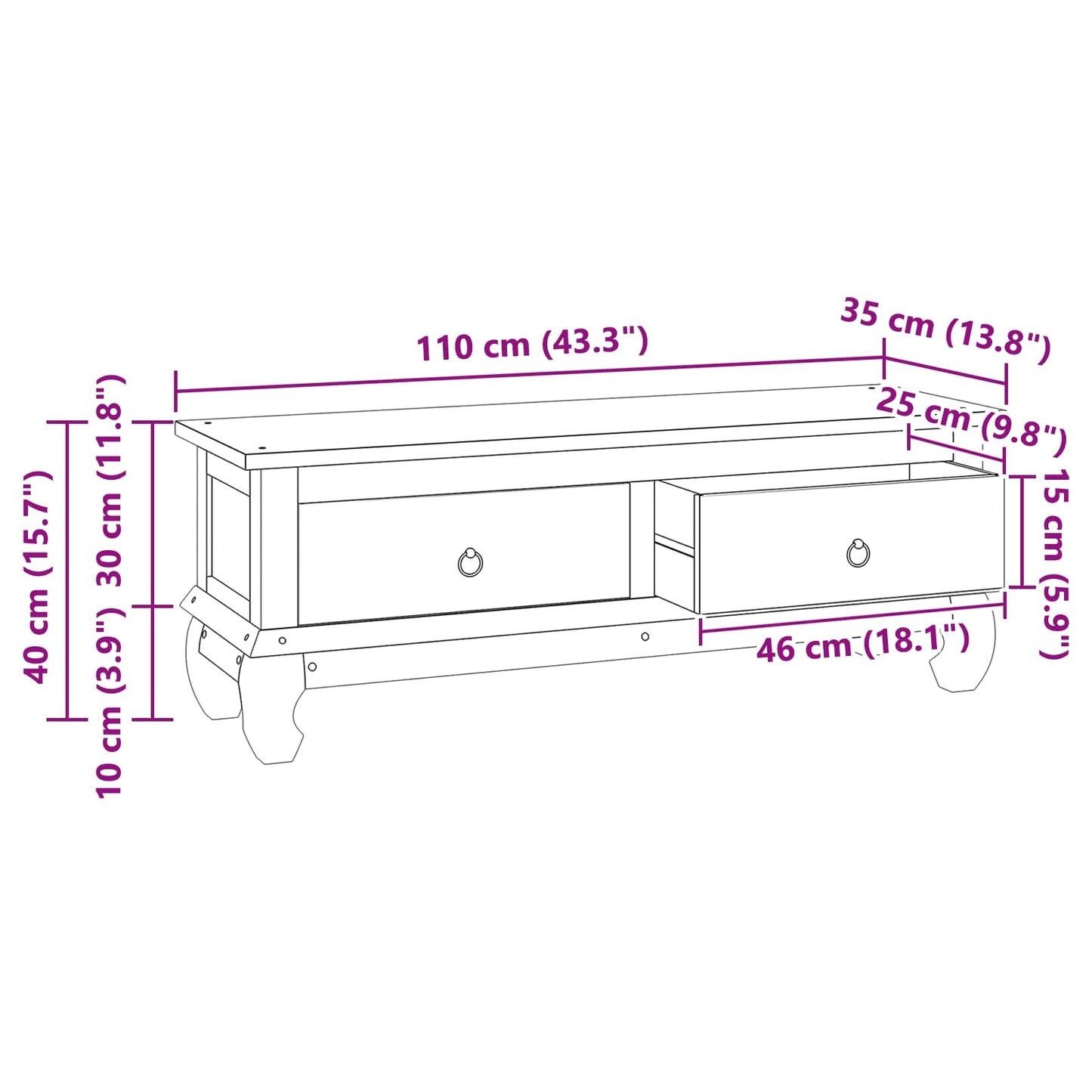 Supporto TV Naturale 110 x 35 x 40 cm Legno di teak solido