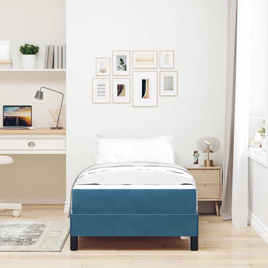 Letto box spring con materasso Blu Scuro 100 x 200 cm Velluto