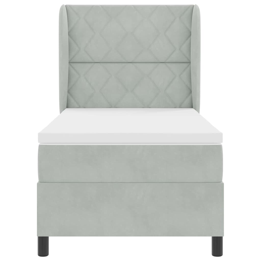 Letto a molle con materasso Grigio chiaro 100 x 200 cm Velluto