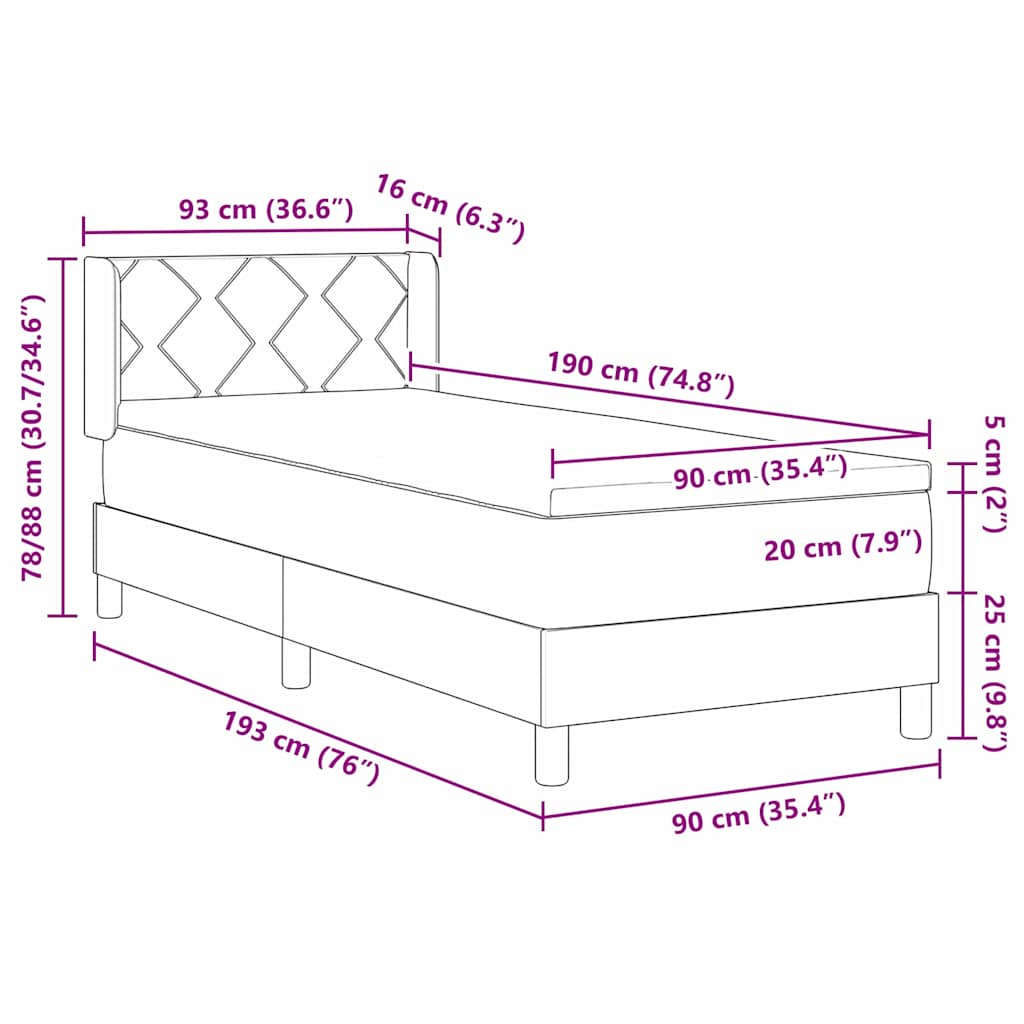 Letto a molle con testiera Grigio chiaro 190 x 90 cm Tessuto | homemem39