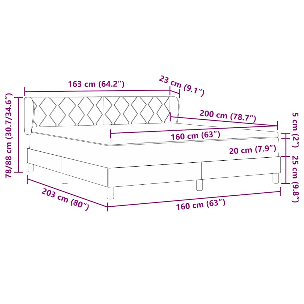 Letto Box Spring con Materasso Nero 100x200 cm in Velluto Nero