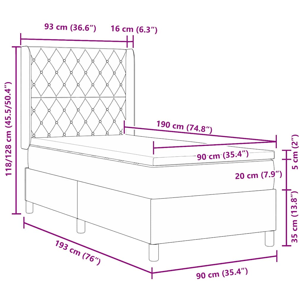 Letto a molle con materasso Grigio scuro 90 x 190 cm Velluto | homemem39