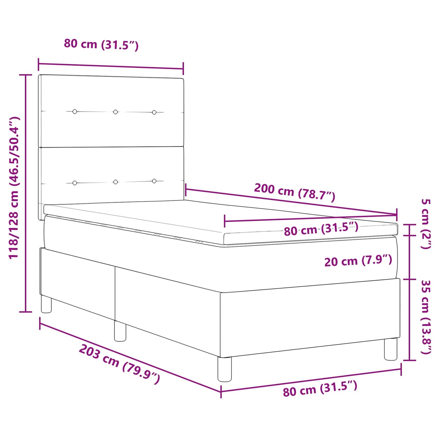 Letto a molle con strisce LED Nero 80 x 200 cm Tessuto | homemem39