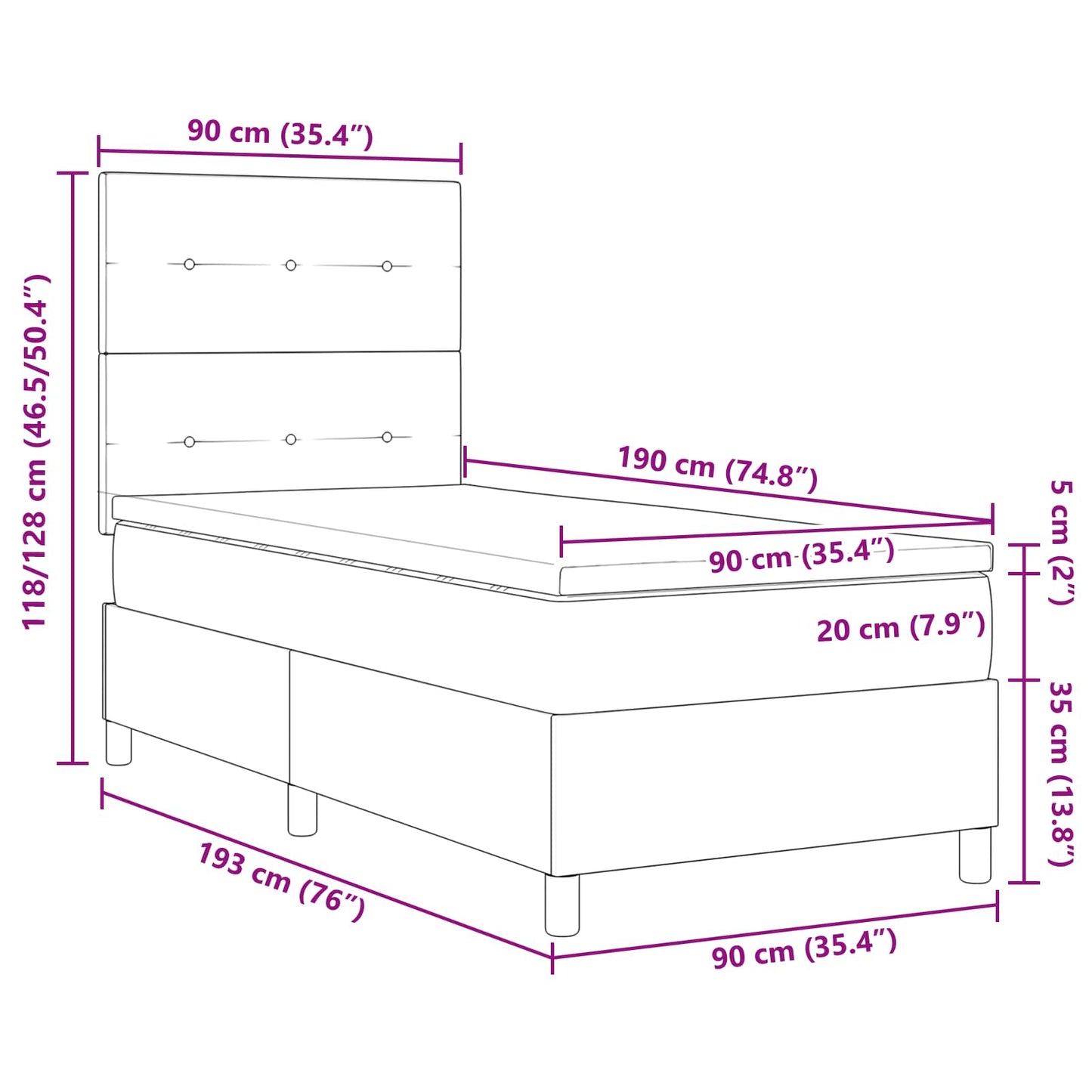 Letto a molle con strisce LED Grigio chiaro 90 x 190 cm Tessuto | homemem39