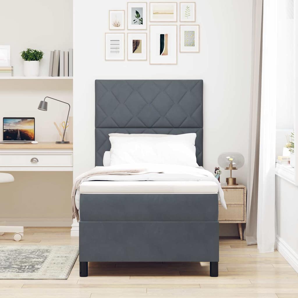 Letto a molle con materasso Grigio scuro 100 x 200 cm Velluto