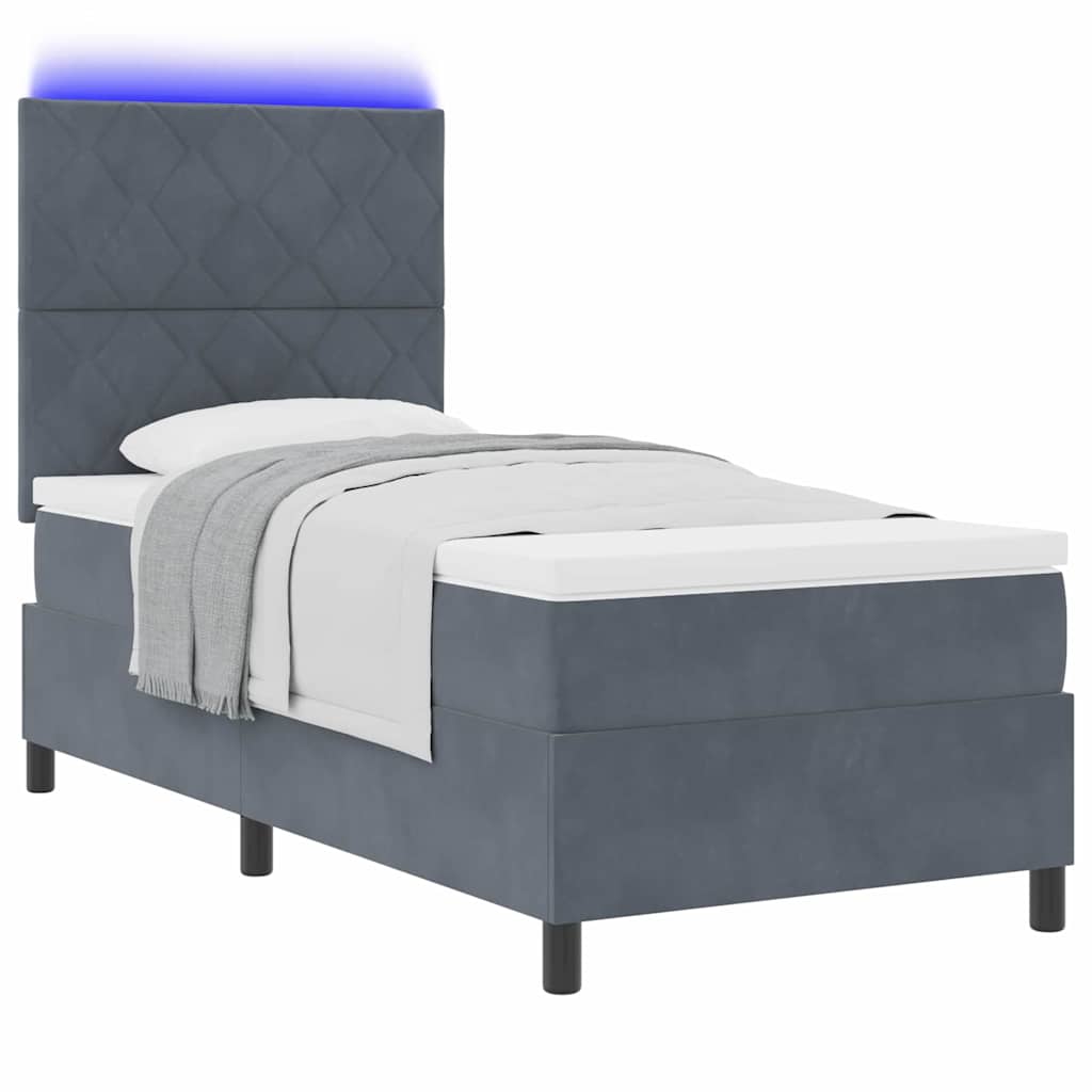 Letto a molle con materasso Grigio scuro 100 x 200 cm Velluto