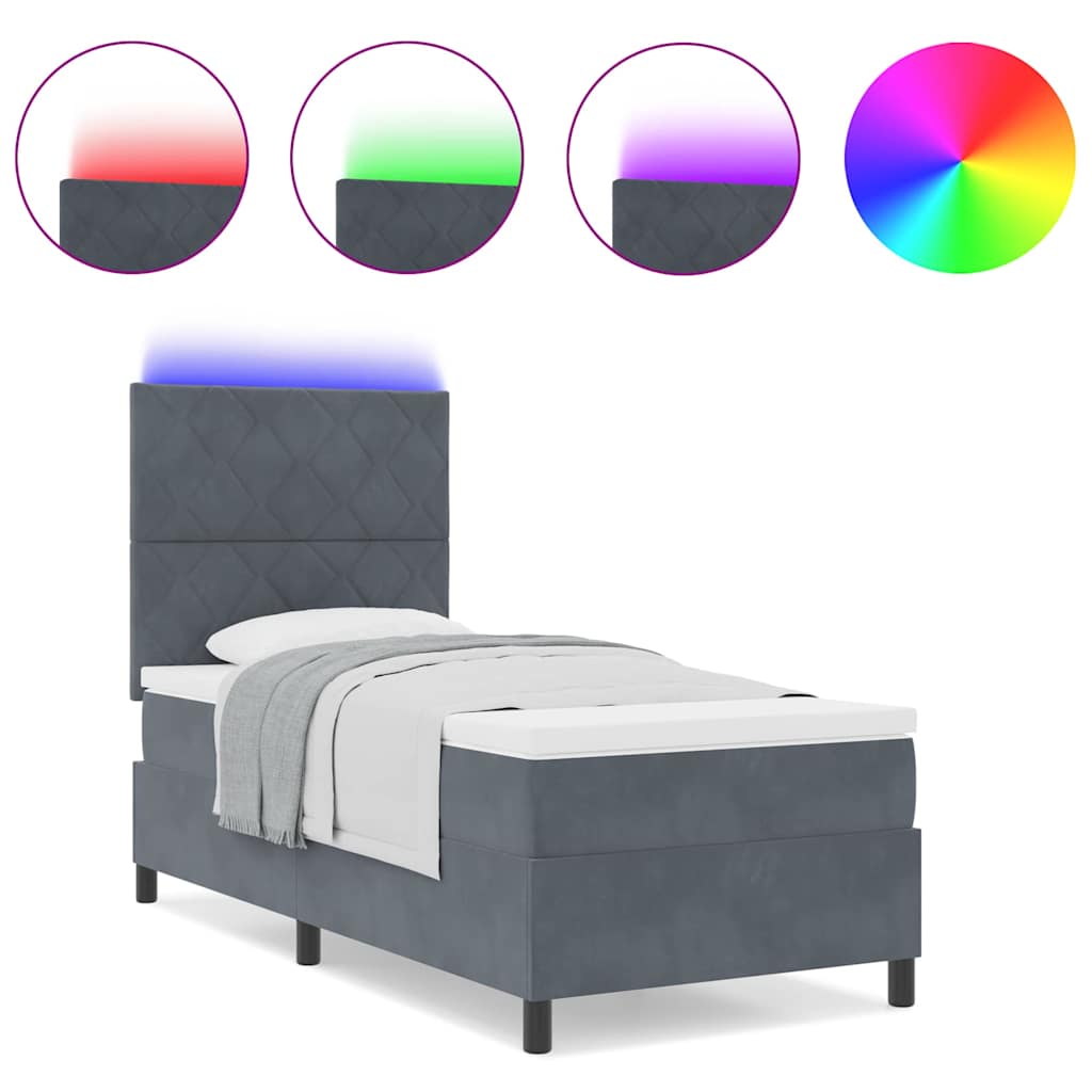 Letto a molle con materasso Grigio scuro 100 x 200 cm Velluto