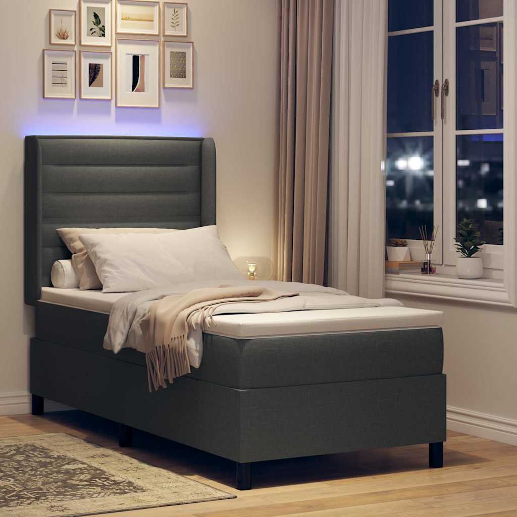 Letto a molle con materasso Grigio scuro 100 x 200 cm Tessuto
