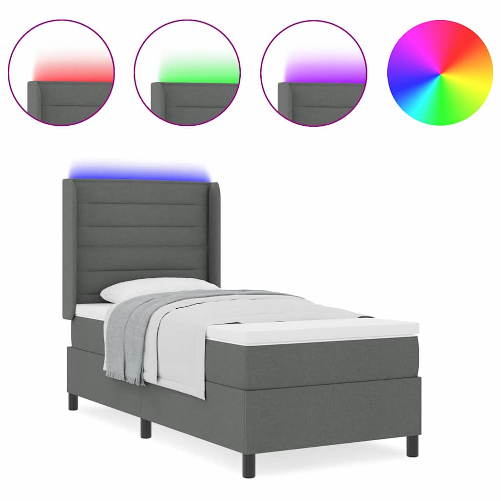 Letto a molle con materasso Grigio scuro 100 x 200 cm Tessuto