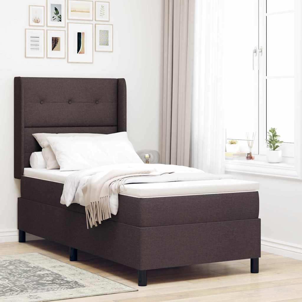 Letto a molle con materasso Marrone scuro 100 x 200 cm Tessuto