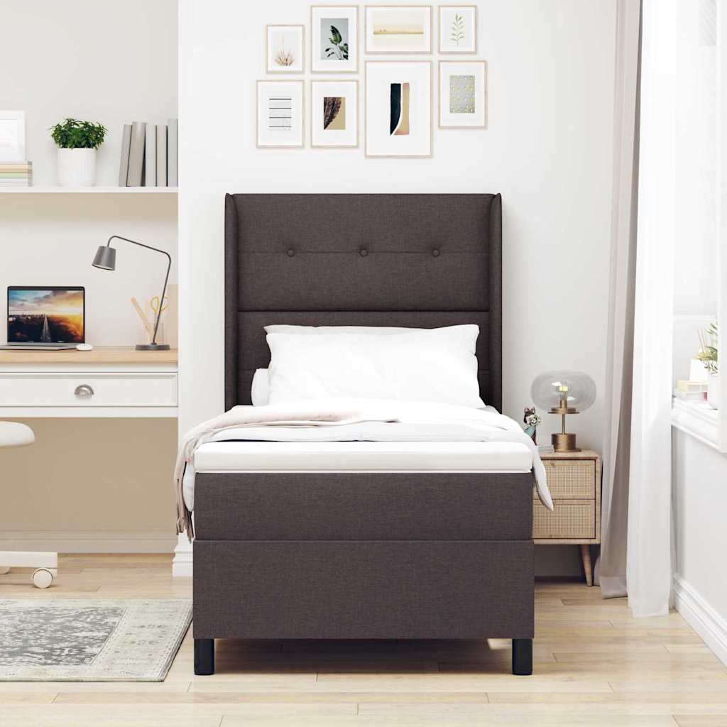 Letto a molle con materasso Marrone scuro 100 x 200 cm Tessuto