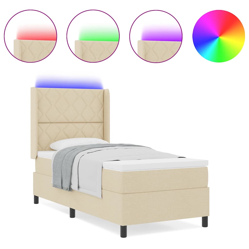 Letto a molle con materasso Crema 100 x 200 cm Tessuto