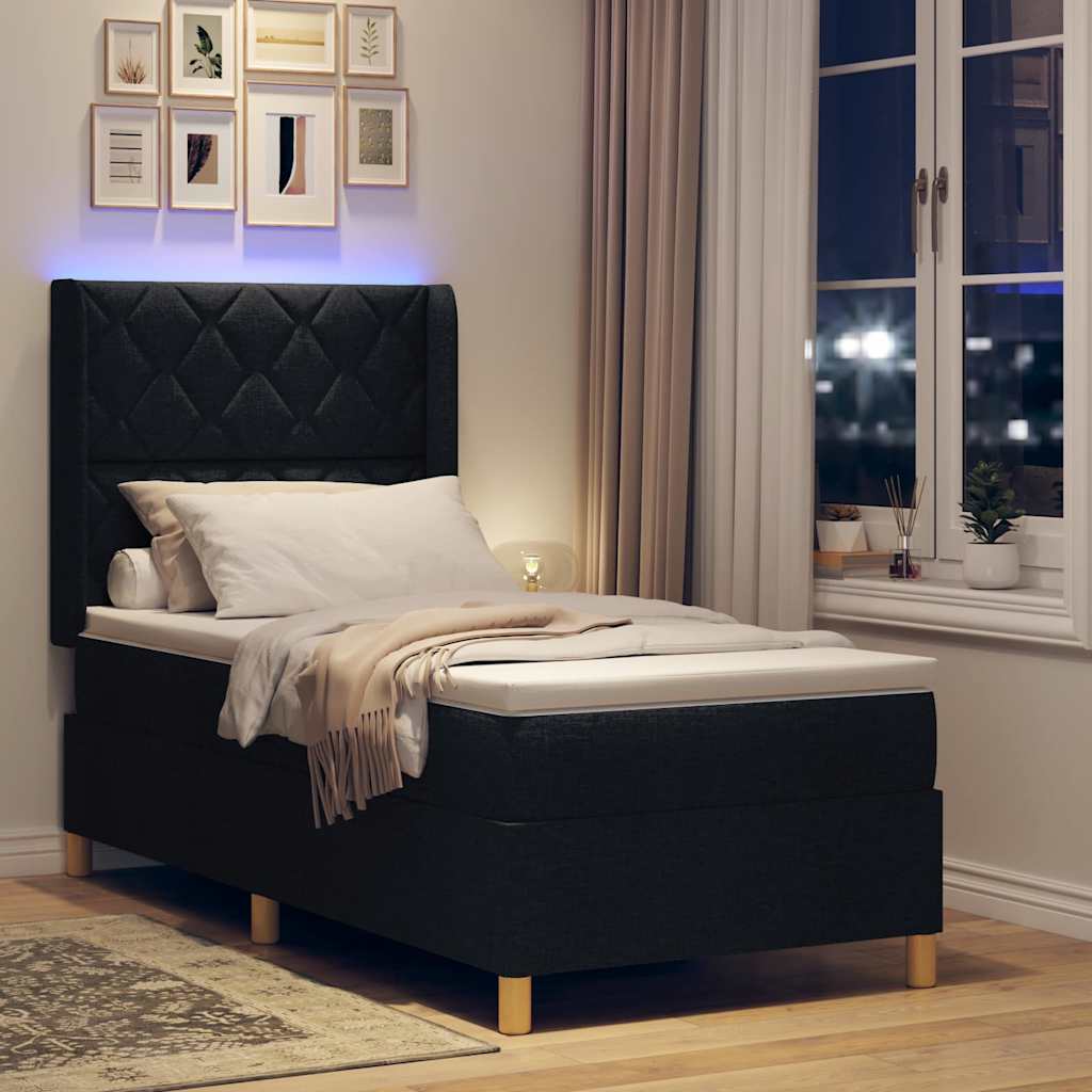 Letto a molle con materasso Nero 100 x 200 cm Tessuto