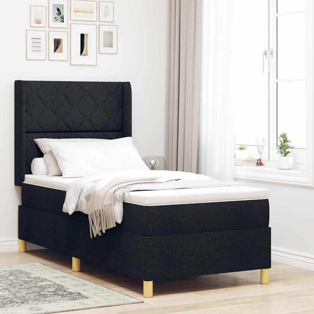 Letto a molle con materasso Nero 100 x 200 cm Tessuto