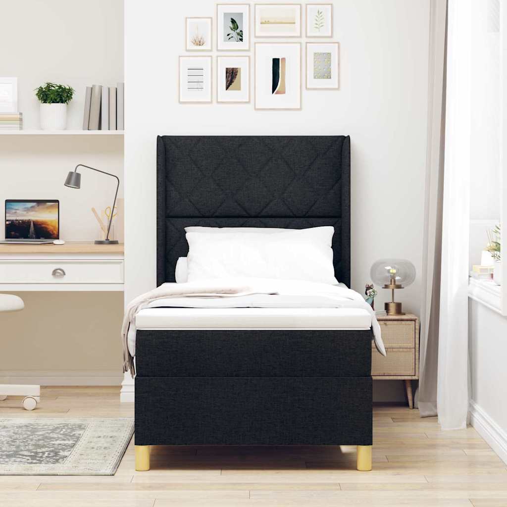 Letto a molle con materasso Nero 100 x 200 cm Tessuto