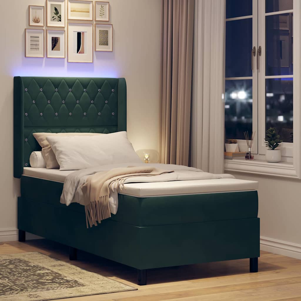 Letto con Box Springs LED e Materasso Verde Scuro 100 x 200 cm