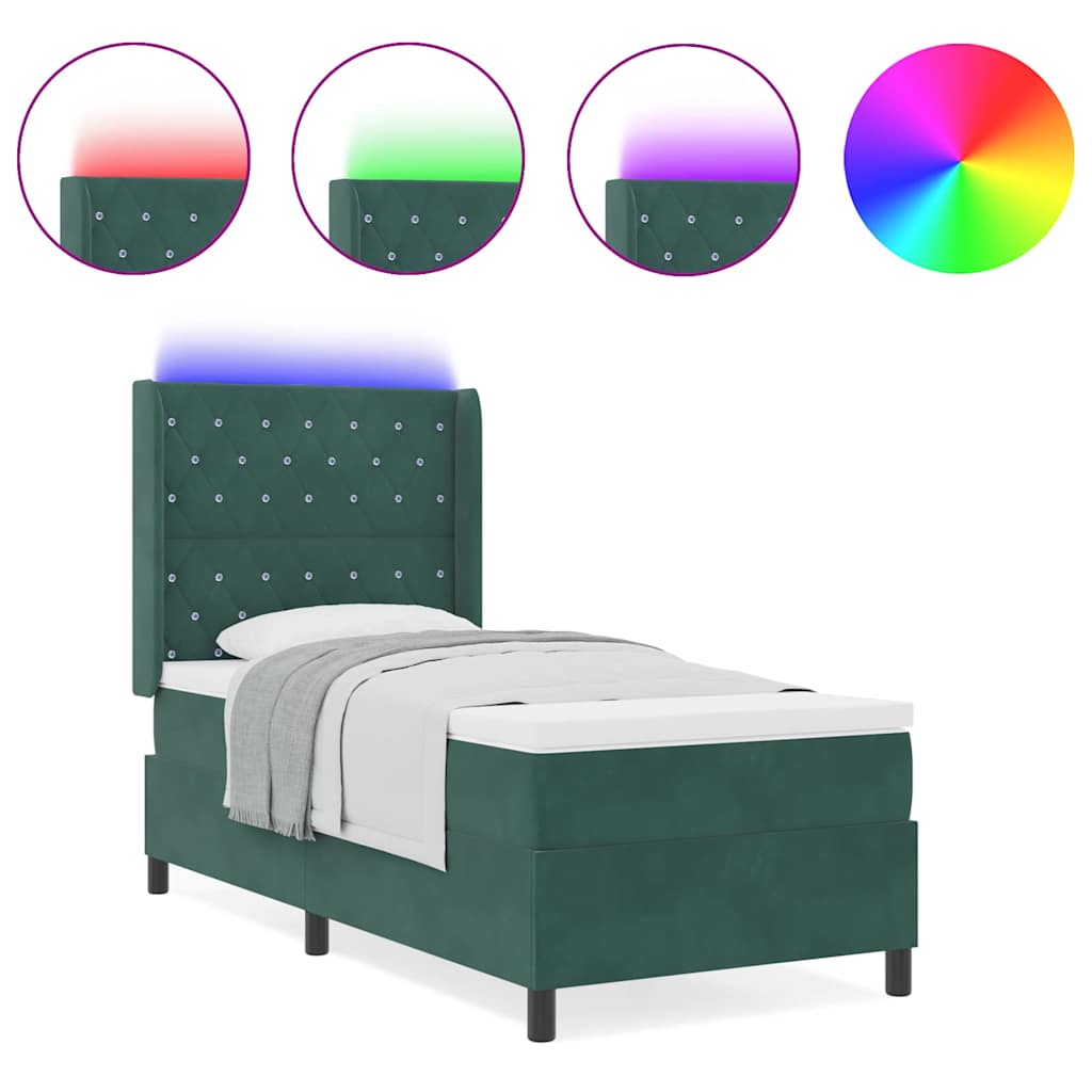 Letto con Box Springs LED e Materasso Verde Scuro 100 x 200 cm