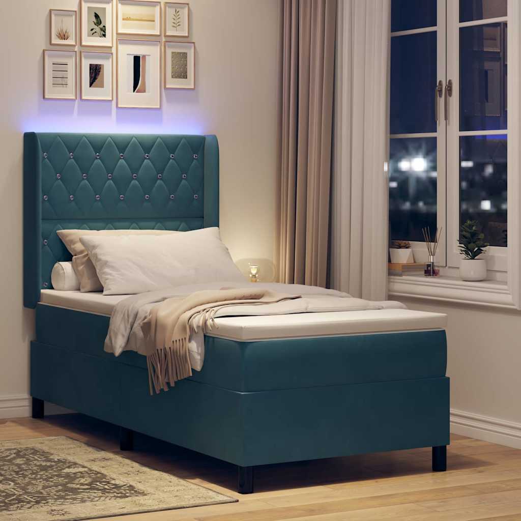 Letto con Box Springs LED e Materasso Blu 100 x 200 cm Velluto