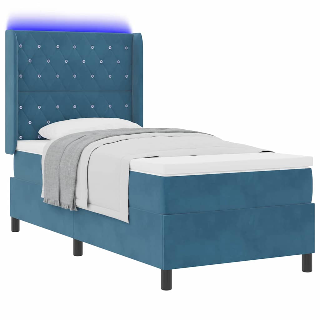 Letto con Box Springs LED e Materasso Blu 100 x 200 cm Velluto