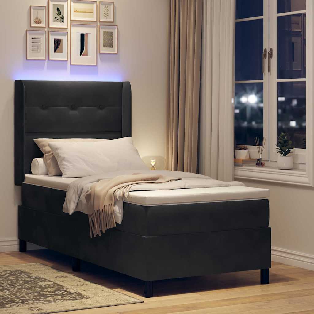 Letto con Box Springs LED e Materasso Nero 100 x 200 cm Velluto