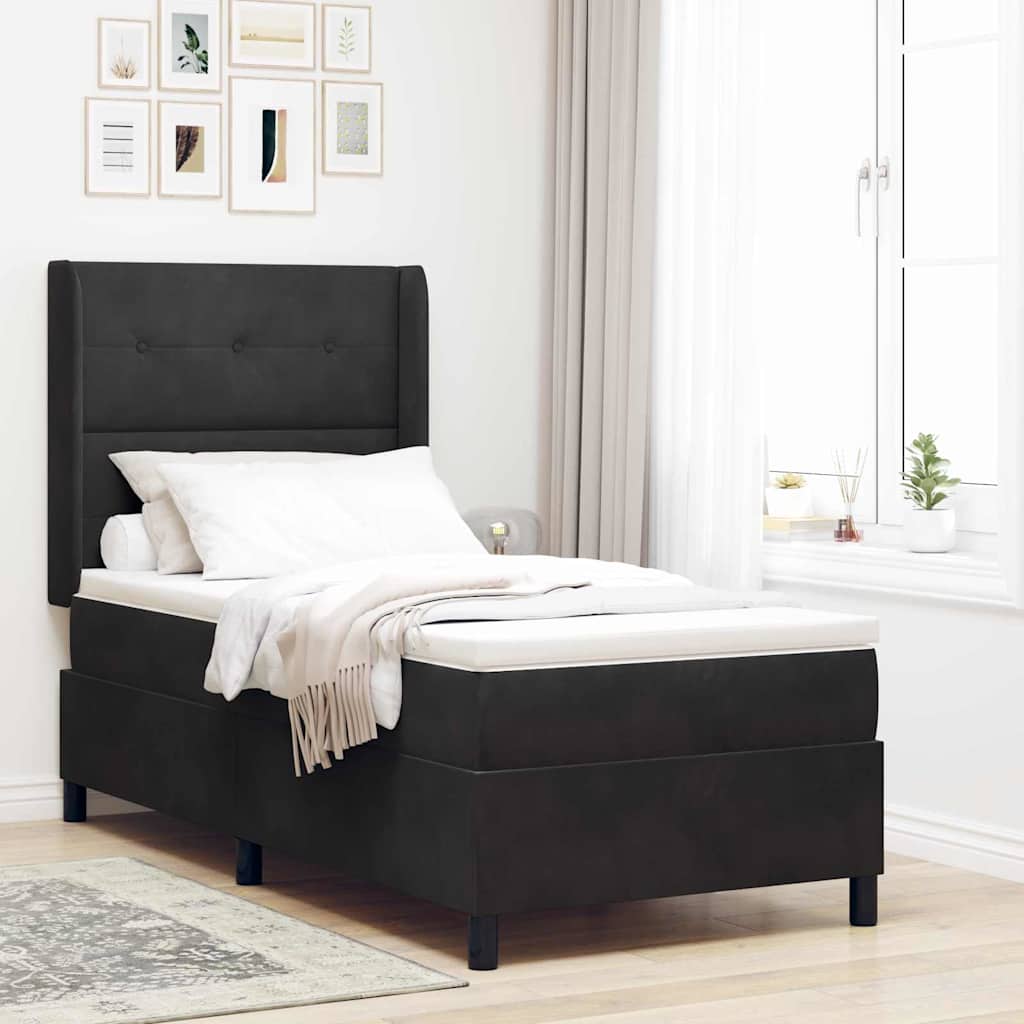 Letto con Box Springs LED e Materasso Nero 100 x 200 cm Velluto