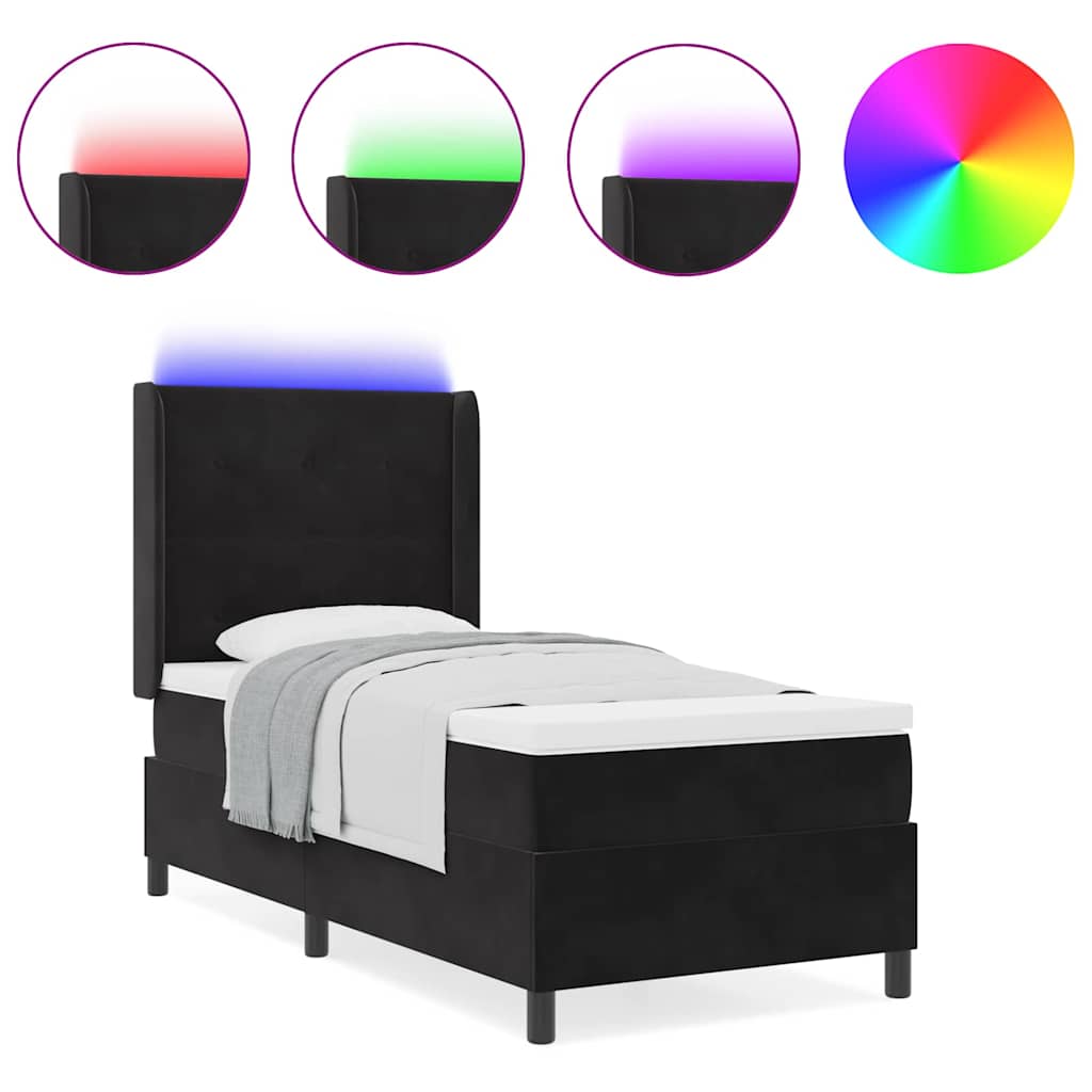 Letto con Box Springs LED e Materasso Nero 100 x 200 cm Velluto