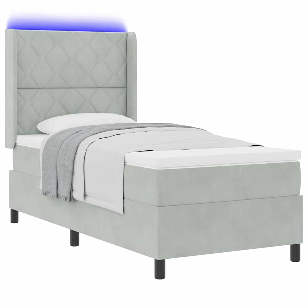 Letto con Box Springs LED e Materasso Geometrico Grigio chiaro