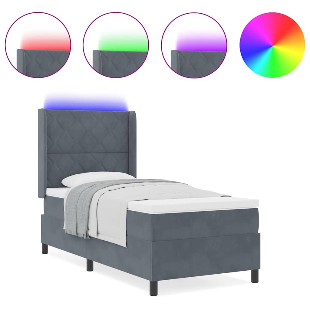 Letto con Box Springs LED e Materasso Grigio scuro 100 x 200 cm