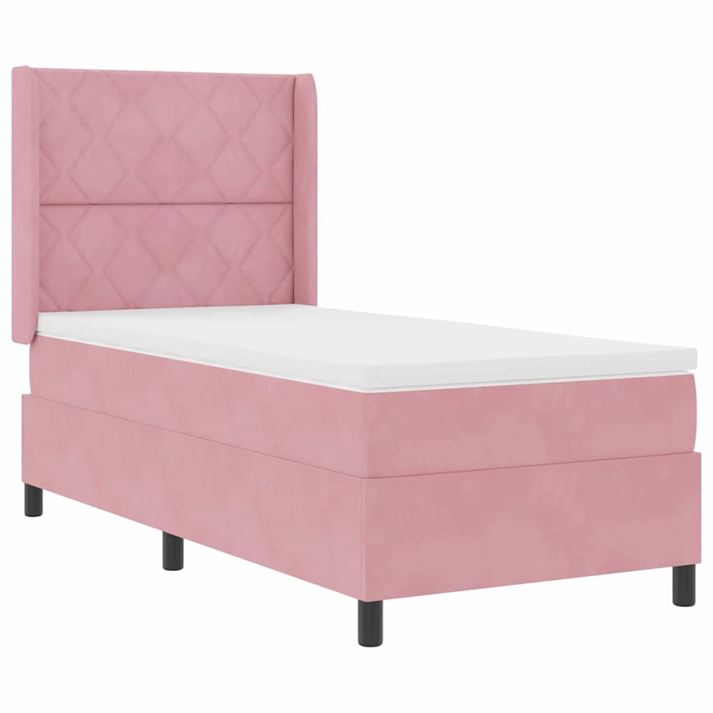 Letto con Box Springs LED e Materasso Rosa 100 x 200 cm Velluto