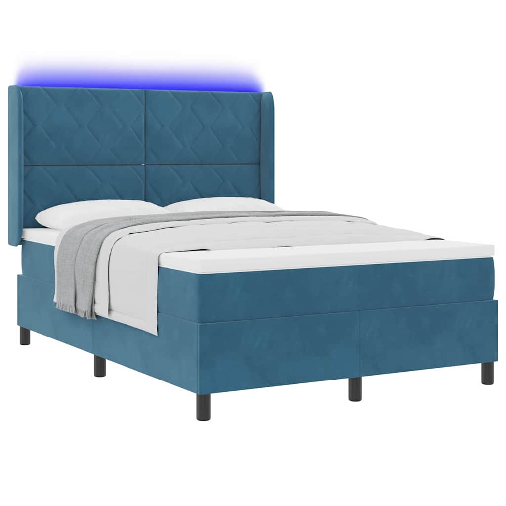 Letto a molle con strisce LED Blu 140 x 200 cm Velluto | homemem39