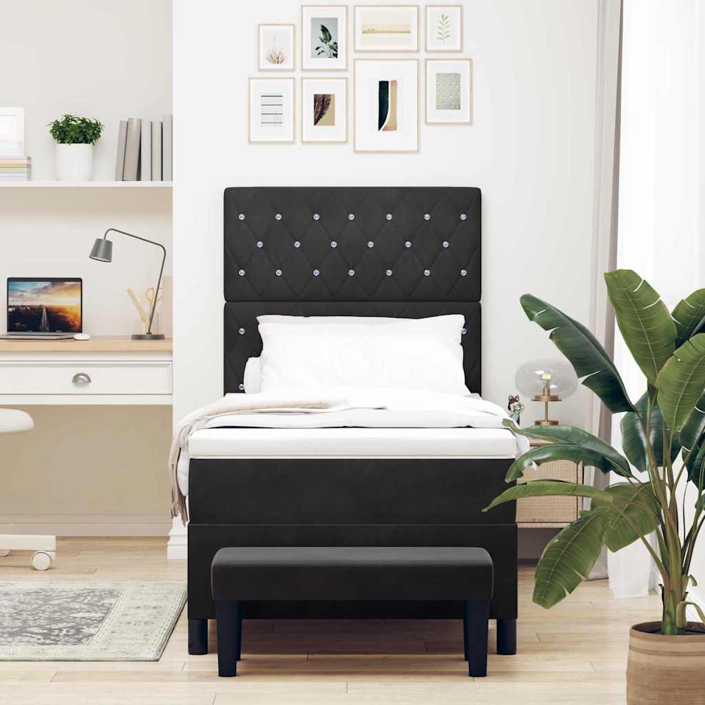 Letto a molle con materasso Nero 100 x 200 cm Velluto