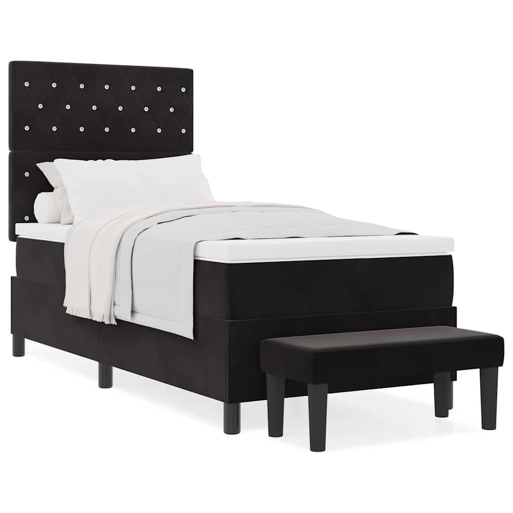 Letto a molle con materasso Nero 100 x 200 cm Velluto